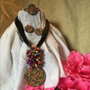 Hand painted clay necklace